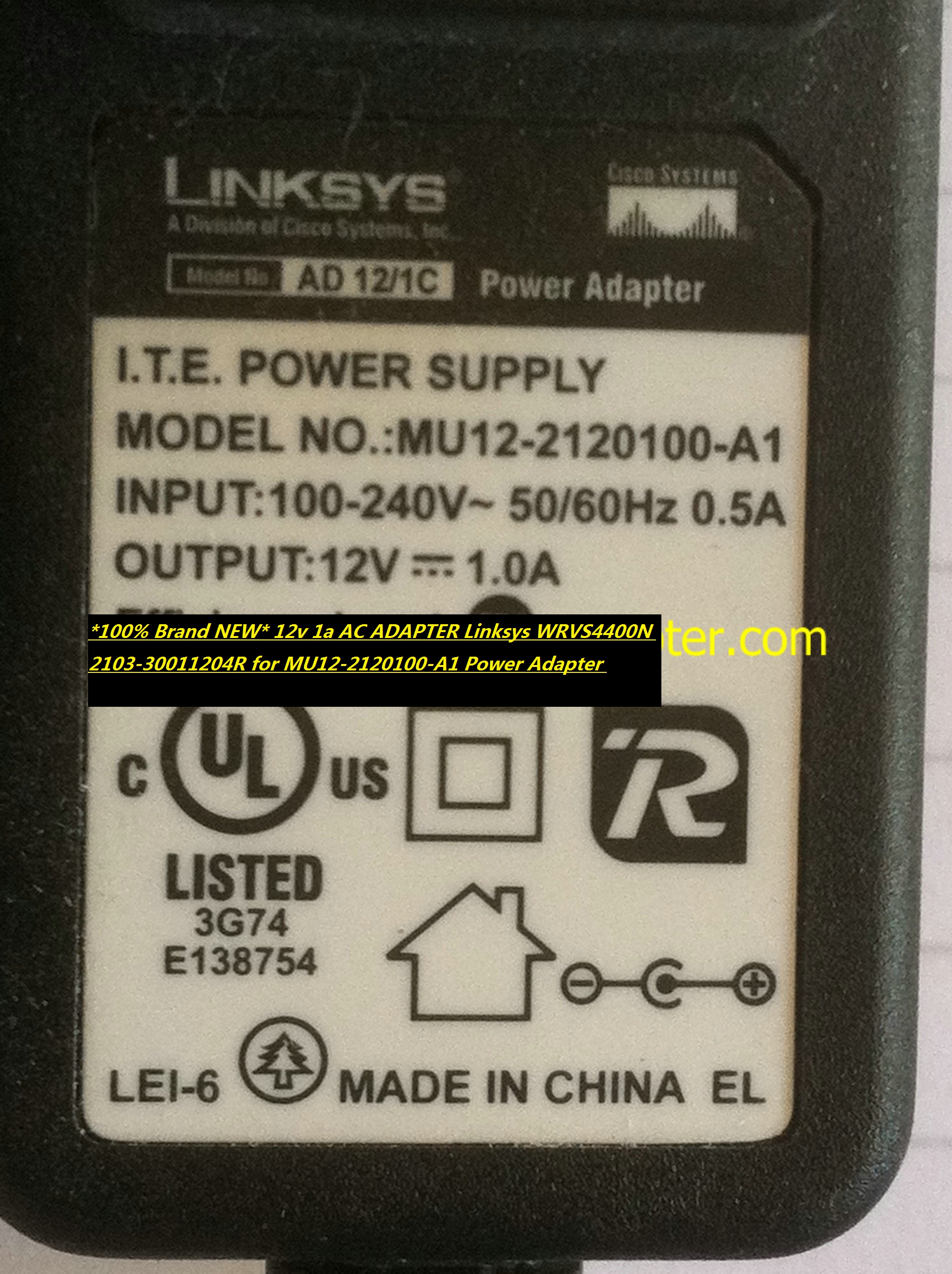 *100% Brand NEW* 12v 1a AC ADAPTER Linksys WRVS4400N 2103-30011204R for MU12-2120100-A1 Power Adapte - Click Image to Close